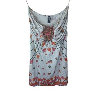 Vintage Free People Mini Dress Floral Sleeveless Tube‎ Top Ruched Boho Indie S